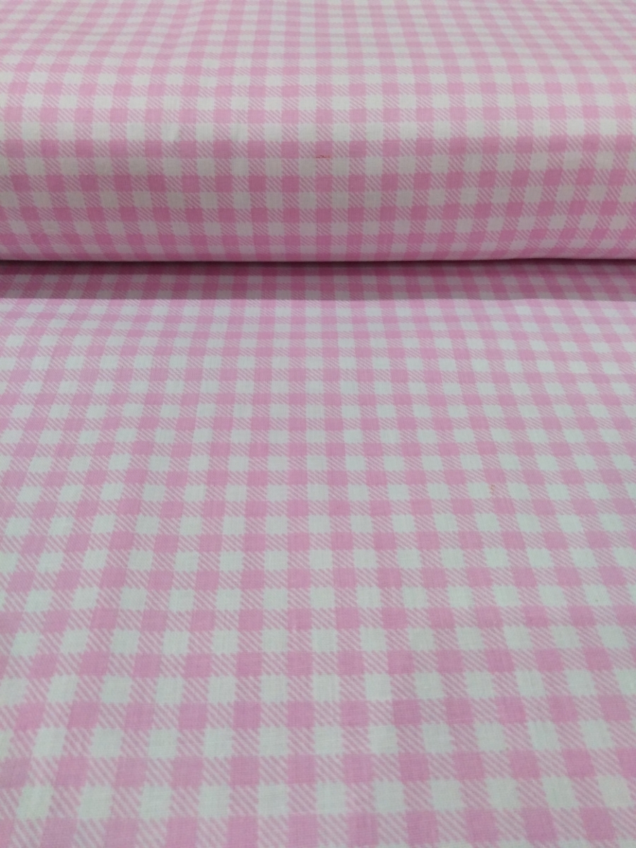 Világos rózsaszín kockás pamutvászon