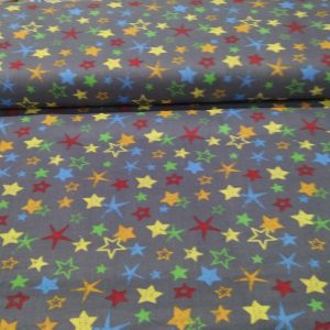 Szürke alapon színes csillagos pamutvászon