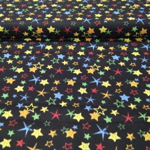 Fekete alapon színes csillagos pamutvászon
