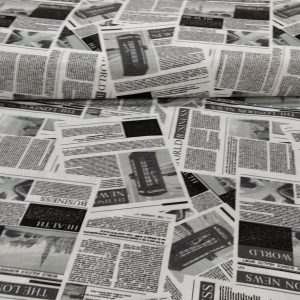 Fekete újság mintás pamutvászon