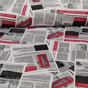 Piros újság mintás pamutvászon