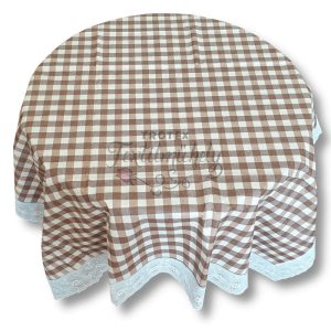 Barna fehér kockás csipkés terítő Szögletes - 122×152 cm