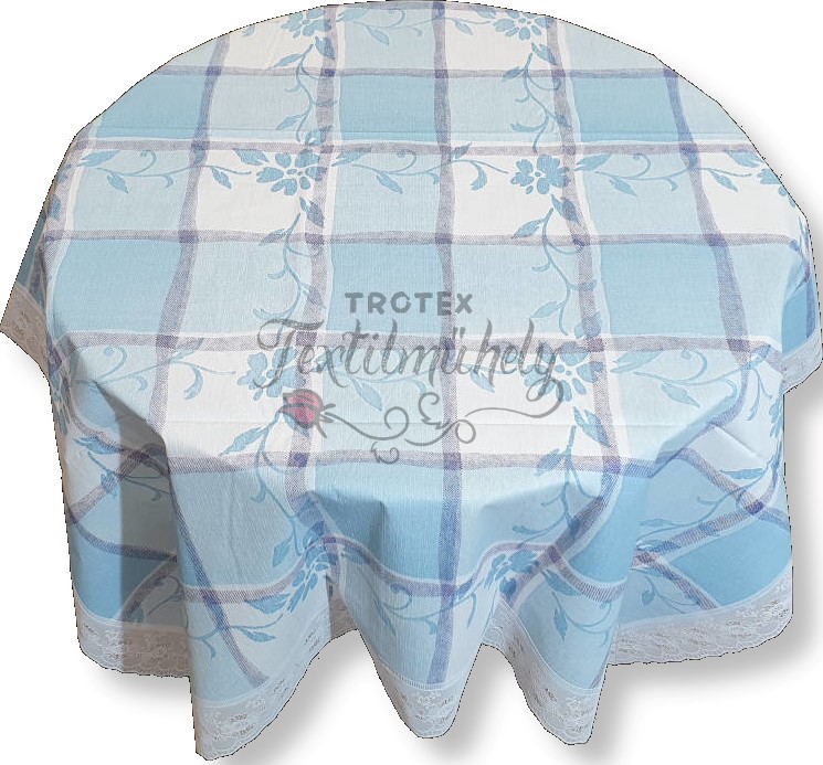 Kék fehér kockás csipkés terítő Szögletes - 122×152 cm