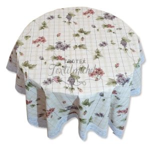 Kockás leveles csipkés szélű terítő Kerek - 132 cm-es