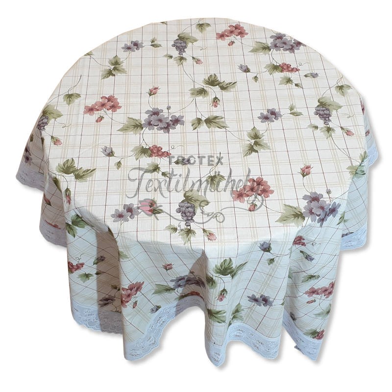 Kockás leveles csipkés szélű terítő Kerek - 132 cm-es