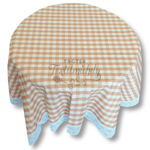 Narancssárga kockás csipkés szélű terítő Ovális - 152×228 cm