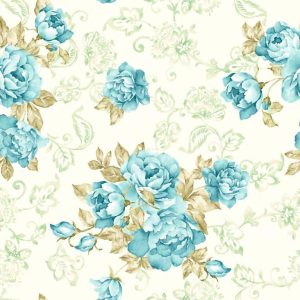 Kék rózsamintás lakástextil Loneta - 280cm széles