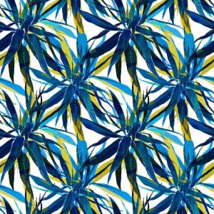 Kék levélmintás lakástextil Loneta - 280cm széles