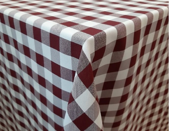 Bordó-fehér kockás Panama/Minimat szövet terítő