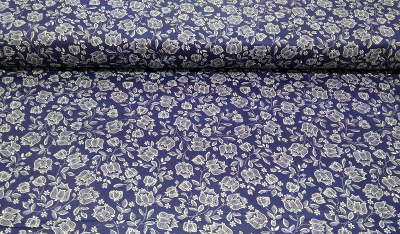 Kékfestős - virág mintás pamutvászon