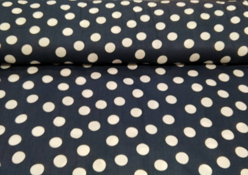 Sötétkék-fehér pöttyös pamutvászon