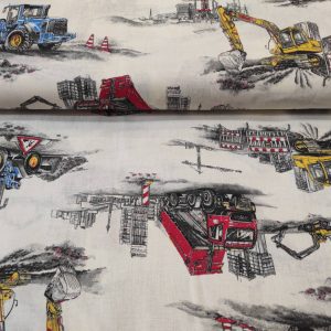 Színes munkagép mintás pamutvászon