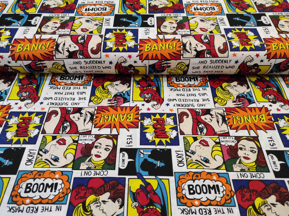 Színes képregény mintás pamutvászon