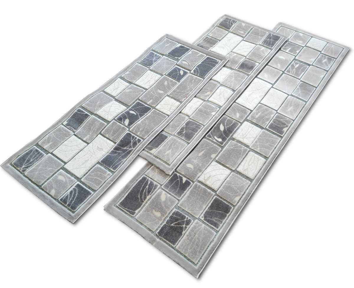 Szürke csempe mintás hálószoba szőnyeg szett