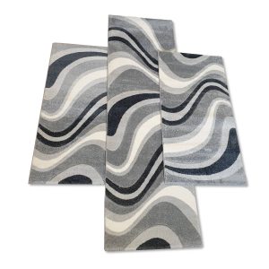 Szürke hullám mintás 3 részes szőnyeg szett
