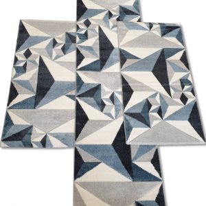 Szürke-kék mintás 3 részes szőnyeg szett