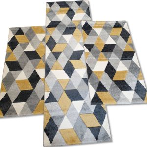 Szürke-sárga mintás 3 részes szőnyeg szett