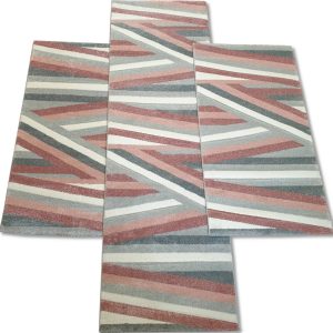 Szürke-rózsaszín csíkos 3 részes szőnyeg szett