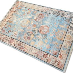 Kék színű koptatott mintás szőnyeg - 285x200 cm