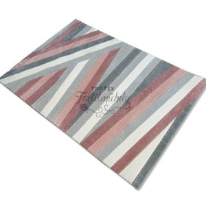 Rózsaszín-fehér csíkos Modern mintás szőnyeg