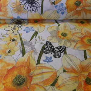 Sárga nárciszmintás pamutvászon