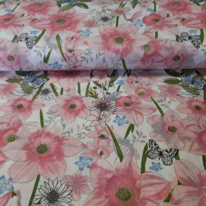 Rózsaszín nárcisz virágos pamutvászon