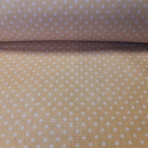 Bézs alapon fehér pöttyös pamutvászon