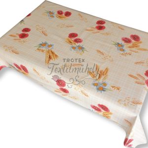 Viaszos vászon terítő méterben Vastag, bézs pipacsos