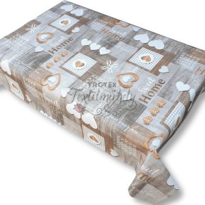 Viaszos vászon terítő méterben Vastag, barna narancs  szív mintás