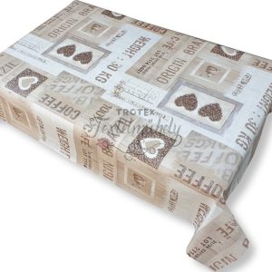 Viaszos vászon terítő méterben Vastag, barna szíves, feliratos