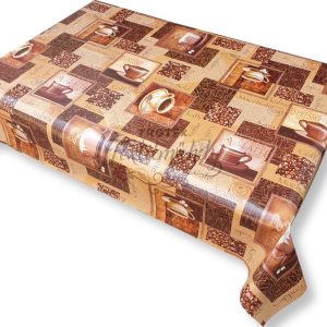 Viaszos vászon terítő méterben Vastag, barna café mintás