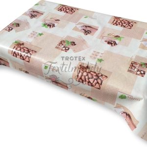 Viaszos vászon terítő méterben Vastag, bézs, barna kockás mintás