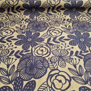 Sötétkék virág mintás letörölhető textil terítő