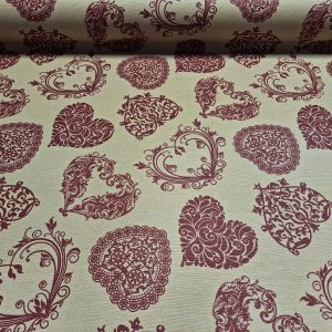 Bordó szív mintás letörölhető textil terítő