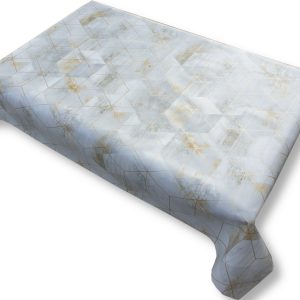 Viaszos vászon terítő méterben Vastag, Szürke, arany háromszögmintás