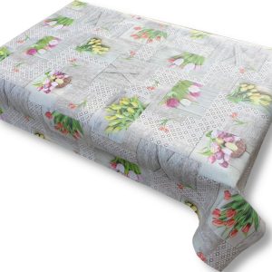 Viaszos vászon terítő méterben Vastag, Szürke, tulipán virágmintás