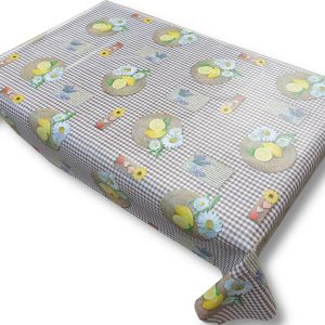 Viaszos vászon terítő méterben Vastag, Barna, kockás margarétamintás