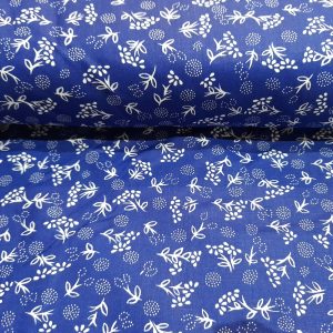 Kékfestős - kék alapon fehér virágmintás pamutvászon