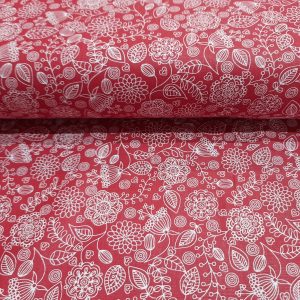 Kékfestős - piros virágmintás pamutvászon