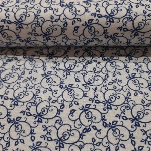 Kékfestős - fehér alapon kék indamintás pamutvászon