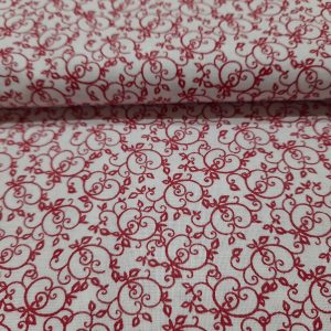 Kékfestős - fehér alapon piros indamintás pamutvászon