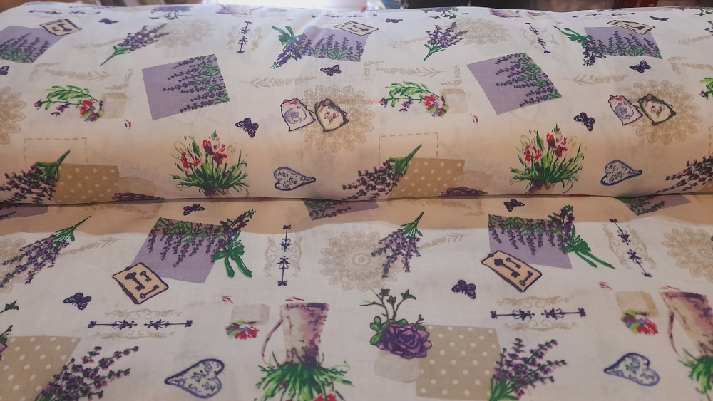 Levendula-virág mintás pamutvászon