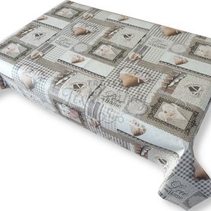 Viaszos vászon terítő méterben Vastag, Szürke, barna szívecske