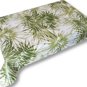 Viaszos vászon terítő méterben Vastag, fehér, zöld leveles