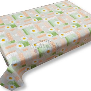 Viaszos vászon terítő méterben Vastag, szürke zöld margaréta mintás