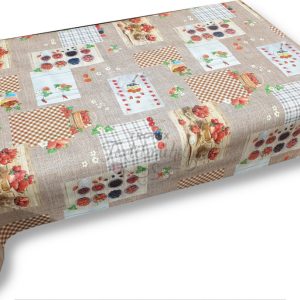 Viaszos vászon terítő méterben Vastag, Barna epres mintás