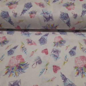 Fehér alapon levendulás Pamutvászon