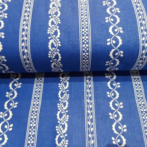 Kékfestős - fehér, csíkos népimintás pamutvászon