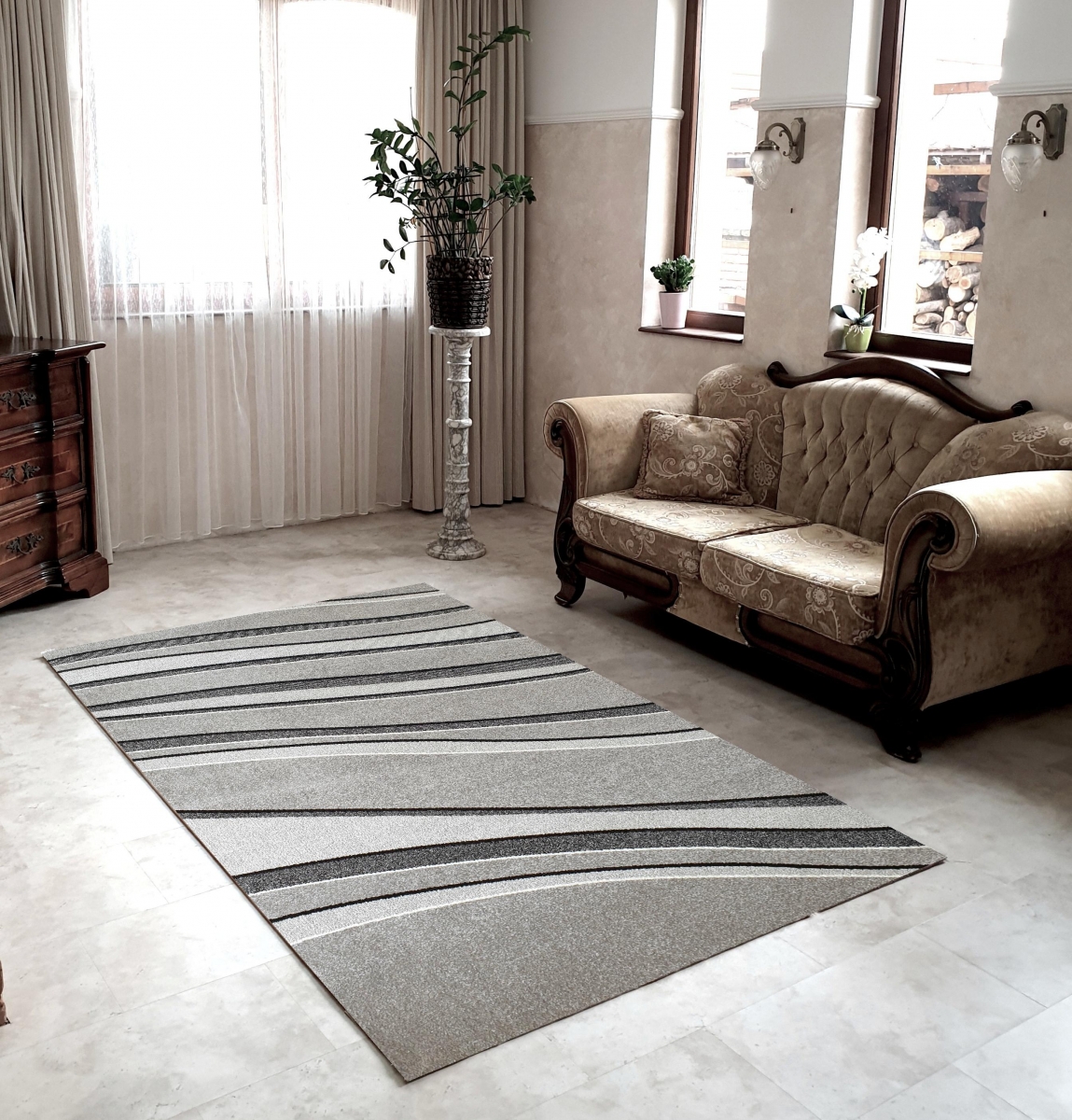 Hullám mintás szürke-fekete szőnyeg