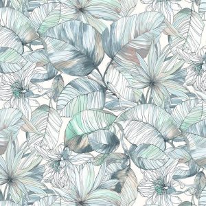 Mintás Rioma Kék leveles UV álló - vízlepergető -140 cm